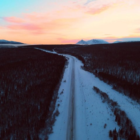A winter road at dusk