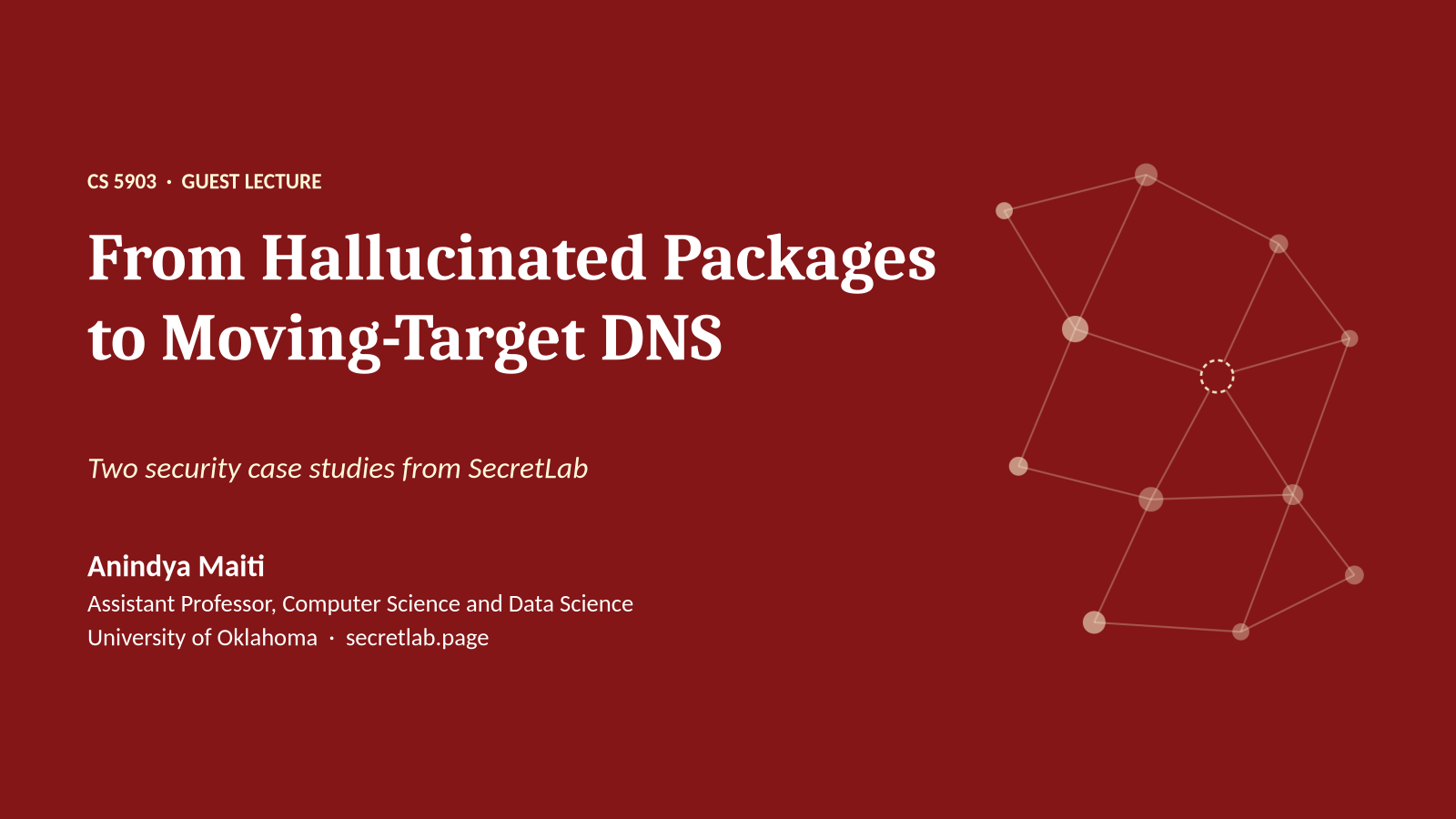 Title slide for From Hallucinated Packages to Moving-Target DNS