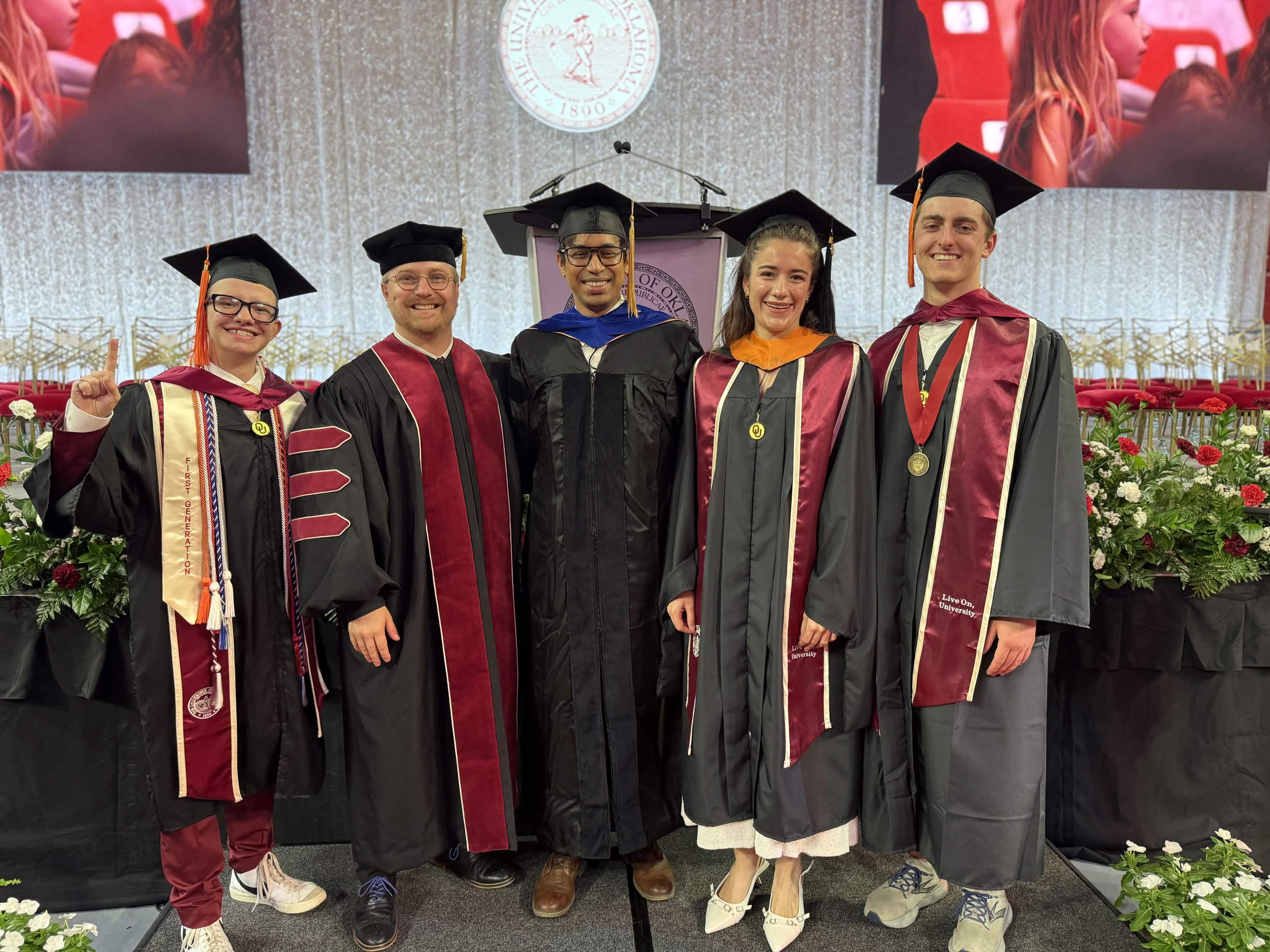 Anindya Maiti with his graduating students at the University of Oklahoma, Spring 2026