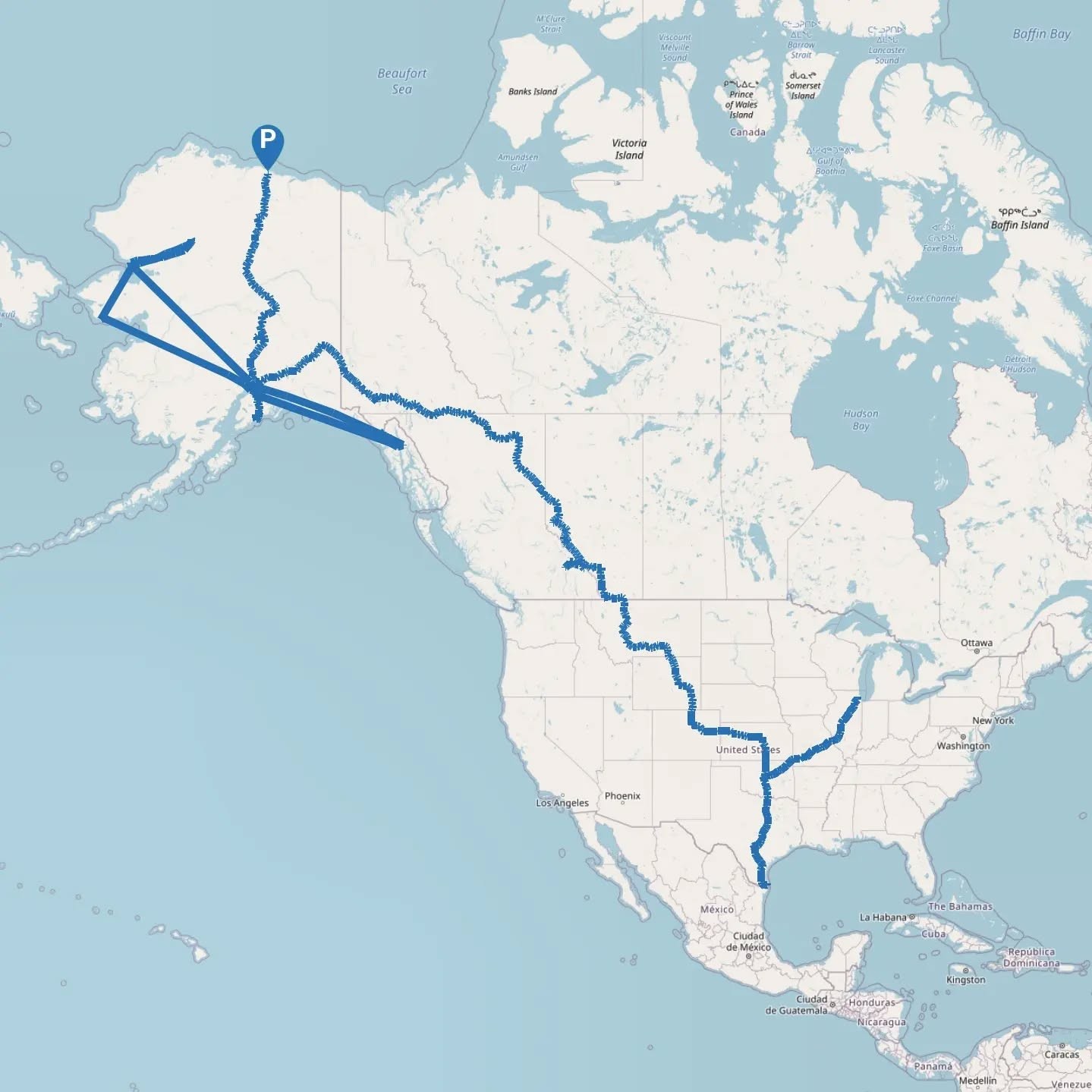 My posted summer 2022 trip map reaching Deadhorse, Alaska